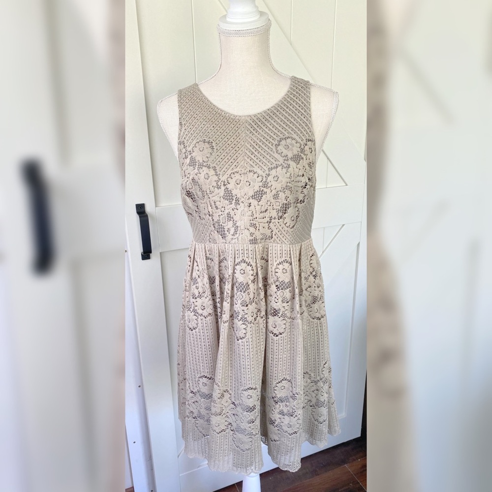 Free People Tan Lace A-Line Dress